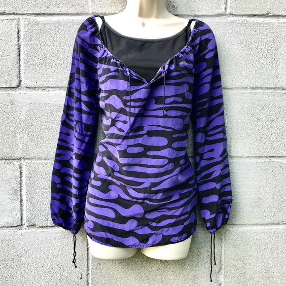 WHAT GOES AROUND COMES AROUND Silk blouse purple and black Zebra print Small - Picture 2 of 9